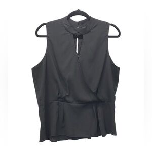 7th Avenue Design Studio Top Black Sleeveless Peplum Faux Wrap Keyhole‎ Blouse